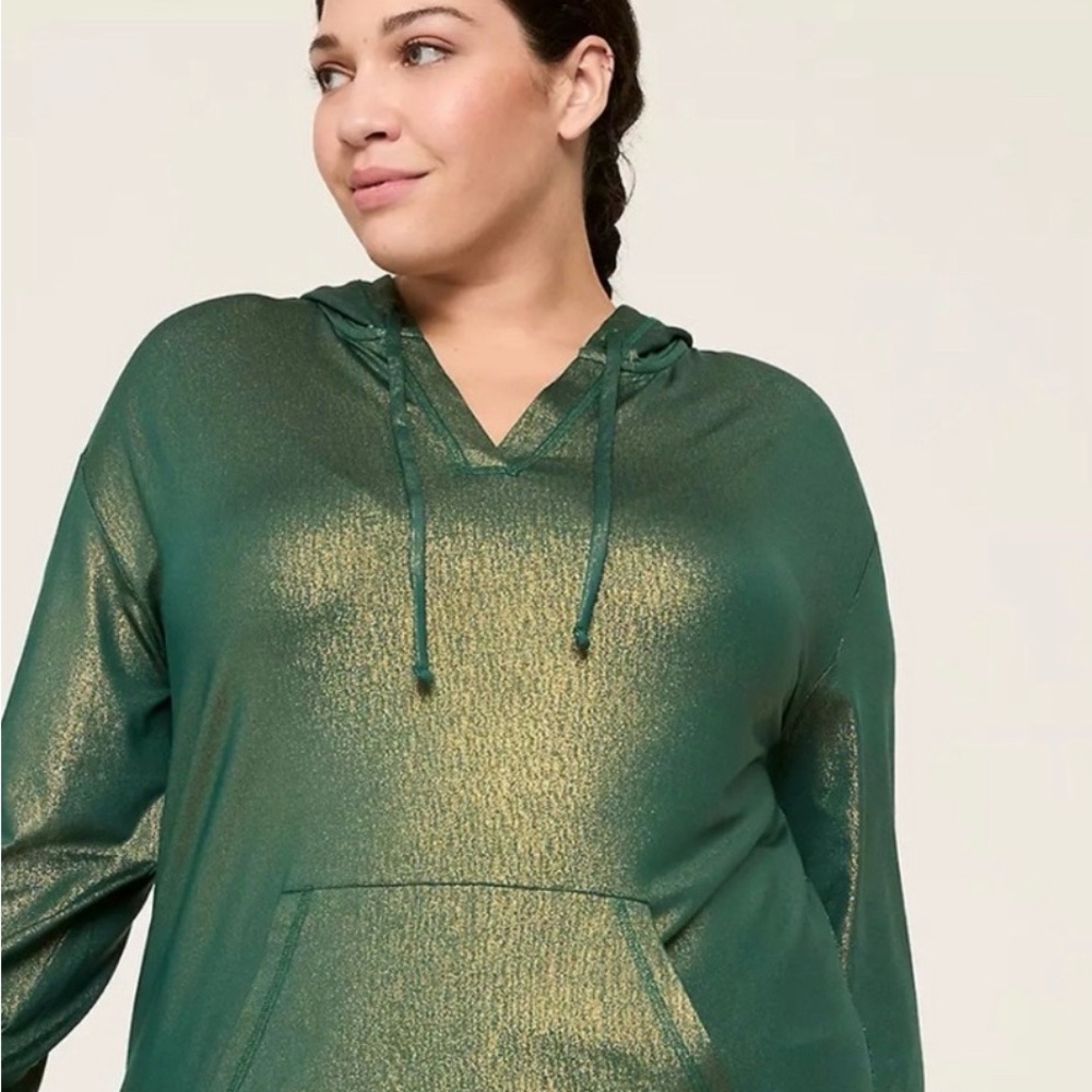 Lane Bryant LIVI Green and Gold Shimmer Hoodie